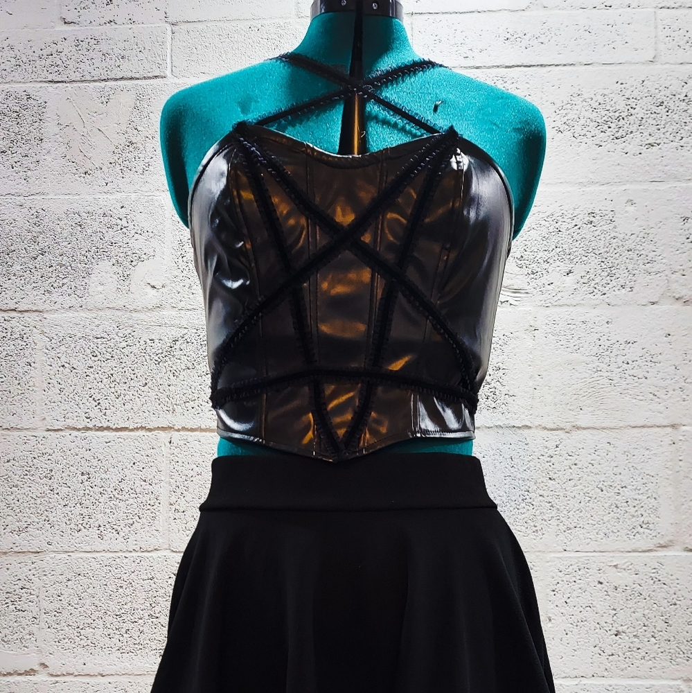 TWO PIECE Faux Leather Pentagram Bustier with Velv